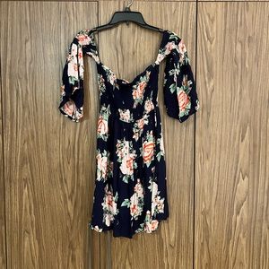 Feathers off the shoulder dress. Size L